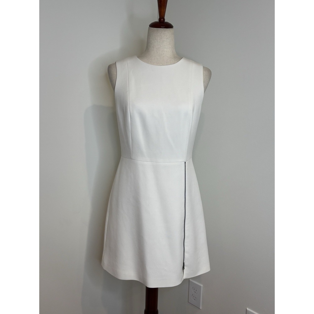 Alice + Olivia Julie White Sleeveless Zipper Front Mini Dress Women's Size 6